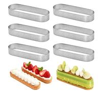 QEAS Cercle a Patisserie, 6 Pièces Cercle à Tarte Perforé 403 Inoxydable en Ovale Forme, Verdicktes, Hochtemperaturbeständiges, Cercles à Tartelette pour Gâteaux en Mousse Pizzas Muffins(13*4.3*2cm)