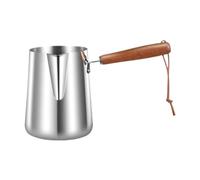 Qectial Cafetière Turque Pot à Lait Mousseur à Café Inoxydable Bec Verseur Poignée Bois Adaptée pour Préparation Boissons Cuisine Maison Bar, 350ML