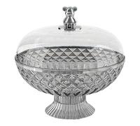 Qectial Corbeille à Fruits Amovible, Support de Comptoir En PET avec Couvercle Transparent, Système de Drainage Creux, Parois Intérieures Lisses, Poignée de T, Gris Clair