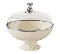 Qectial Corbeille à Fruits Amovible, Support de Comptoir En PET avec Couvercle Transparent, Système de Drainage Creux, Parois Intérieures Lisses, Poignée de T, Blanc