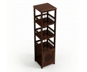 Qectial Étagère de Présentation Étagère Présentoir Étagère de Rangement Meuble Vitrine en Bambou et Métal Cadre Rectangulaire et Plateau Carré Base Fermée Perforée Adaptée au Thé Entrée Atelier