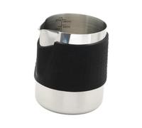 Qectial Pichet à Lait Acier Inoxydable sans Anse Mousseur Expresso avec Bec Verseur Jauge Gravée Latte Art Manchon Silicone Chaleur Adapté pour Baristas Café, 600 ML
