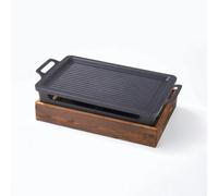 Qectial Plateau Chauffant Rectangulaire Gril de Table Plaque Poêle Réchaud en Alliage d'Aluminium et Cadre Porte-brûleur Surface Sombre Antiadhésive pour, 35cm 23cm 10cm