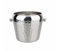 Qectial Seau à Glace Portable Seau Boisson Rafraîchisseur Bassine Inox avec Finition Martelée et Double Poignée pour Maintenir Glace Vin Bière Champagne, 2L Marteau