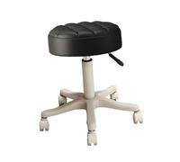 Qectial Tabouret Roulant Tabouret Rond Tabouret Réglable Tabouret Pivotant en Cuir PU avec Repose-Pieds Surface Imperméable Mousse Épaisse Adapté aux Salons, Noir
