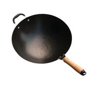 Qectial Wok à Fond Plat, Universel, En Fonte Non Revêtue, Facile à Nettoyer, Poignée Confortable, Idéal pour Un Usage Quotidien à La Maison, 32 cm