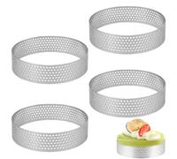 QEDBOJE 4 Pièces Cercle à Pâtisserie, Tarte Perforé en Acier Inoxydable, Tartes et Tartelettes, Moule, Biscuits, Donuts, Gâteaux, Pâtisseries, Mini Pizzas, Muffins (Ø 8 cm)