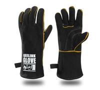 QeeLink Gants de soudage longs en cuir doublés résistants à la chaleur et à l'usure avec coutures ignifuges pour soudeurs/cheminée/barbecue/jardinage