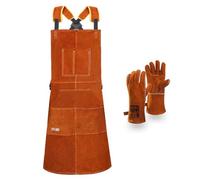 QeeLink Tablier de Soudeur avec 6 Poches, Tablier de Travail Cuir Ignifuge | Tablier de Menuisier, Réglable de M à XXXL, Parfait pour Forgeron, Mecanicien, Atelier