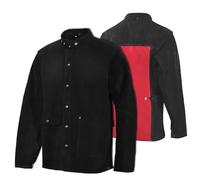 QeeLink Veste de soudage en cuir Veste de travail en cuir résistant à la chaleur et aux flammes, Vêtements de soudage pour soudeur, Noir