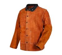 QeeLink Veste de Soudeur en Cuir Résistant à la Flamme Menuisier Manteau Haute Qualité Cuir de Vachette Durable,L,Marron
