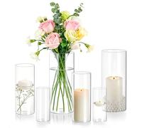 QEEYON Lot de 6 vases cylindriques en verre résistant à la chaleur pour bougies chauffe-plat, bougies flottantes pour mariage, salon