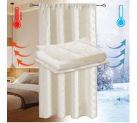Qelus 1x Rideau Occultants Thermiques Double Couche Isolants Anti Froid&Vent, Rideau d'hiver pour Fenêtre&Porte, 140x175cm, Beige