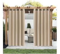 Qelus Lot de 2 Rideaux d'extérieur Imperméables à oeillets - 132x244cm - Beige - Isolation thermique, pour Pergola Terrasse