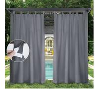 Qelus Lot de 2 Rideaux D'extérieur pour Pergola Peut être étanche - 132x241cm - Gris foncé - Autocollant, Protection UV, Terrasse