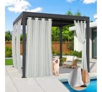 Qelus Lot de 2 rideaux d'extérieur résistants aux intempéries - Non transparents - Imperméables - Avec œillets - Protection solaire - Brise-vue - Pour balcon, jardin, terrasse, pavillon, l 132 x H 213
