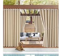 Qelus Rideau d'extérieur Imperméables à oeillets - 180x274cm - Beige - Rideau Pergola Terrasse Isolation thermique pour Jardin