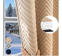 Qelus Rideau Occultants 100% Isolation Thermique Anti Bruit Draperies lourdes pour Hiver Été Salon Chambre, 1PC, 140x175cm, Beige