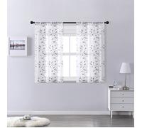 Qelus Rideau Voile Blanc Broderie Feuille Gris 140x145cm Lot de 2 Salon Chambre