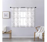 Qelus Rideau Voile Blanc Broderie Feuille Kaki 140x145cm Lot de 2 Salon Chambre