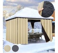 Qelus Rideaux Occultant Beige Thermiques Isolants Anti Froid/Chaleur 100% Bloquer Lumiere pour Extérieur Pergola, 1 Pièce,