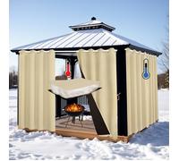 Qelus Rideaux Occultant Beige Thermiques Isolants Anti Froid/Chaleur 100% Bloquer Lumiere pour Extérieur Pergola, 2 Pièce,