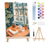 QENSPE Paysage Urbain Peinture par Numéros pour Adultes sur Toile Encadrée - avec Chevalet, Café Paint by Numbers Kit, Peinture à l'huile Acrylique pour Décoration Murale Maison 20x30 cm