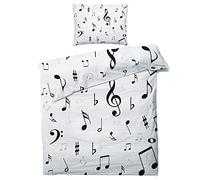 QEODAH Housse de Couette 160x200 Note de Musique - Parure de Lit 2 Personnes Motif Musique, Ensemble de Literie Imprimée en Microfibre Douce avec Fermeture éclair, 2 taies d'oreiller 65x65 cm
