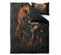 QEODAH Housse de Couette 200x200 Loup Lune - Parure de Lit 2 Personnes Motif Animaux de la Forêt, Ensemble de Literie Imprimée en Microfibre Douce avec Fermeture éclair, 2 taies d'oreiller 65x65 cm