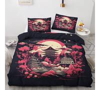 QEODAH Housse de Couette 200x200 Style Japonais - Parure de Lit 2 Personnes Motif Japonaise, Ensemble de Literie Imprimée en Microfibre Douce avec Fermeture éclair, 2 taies d'oreiller 65x65 cm