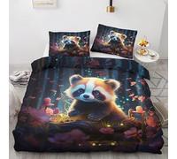 QEODAH Housse de Couette 220x240 Panda Roux - Parure de Lit 2 Personnes Motif Animaux Mignon, Ensemble de Literie Imprimée en Microfibre Douce avec Fermeture éclair, 2 taies d'oreiller 65x65 cm