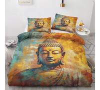 QEODAH Housse de Couette 240 x 260 Bouddha - Parure de Lit 2 Personnes Motif Zen, Ensemble de Literie Imprimée en Microfibre Douce avec Fermeture éclair, 2 taies d'oreiller 65x65 cm