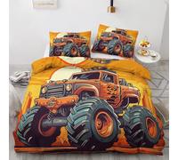 QEODAH Parure de Lit 140x200 Monster Truck - Housse de Couette 1 Personne Motif Enfant, Ensemble de Literie Imprimée en Microfibre Douce avec Fermeture éclair, 1 taie d'oreiller 65x65 cm