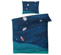 QEODAH Parure de Lit 200x200 Enfant Espace - Housse de Couette 2 Personnes Fusée et Astronaute, Ensemble de Literie Imprimée en Microfibre Douce avec Fermeture éclair, 2 taies d'oreiller 65x65 cm