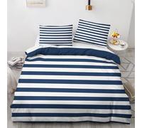 QEODAH Parure de Lit 200x200 Nautique - Housse de Couette 2 Personnes Motif Rayures Bleu Marine et Blanc, Ensemble de Literie en Microfibre Douce avec Fermeture éclair, 2 taies d'oreiller 65x65 cm