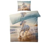 QEODAH Parure de Lit 240 x 260 Cheval - Housse de Couette 2 Personnes Motif Cheval Blanc, Ensemble de Literie Imprimée en Microfibre Douce avec Fermeture éclair, 2 taies d'oreiller 65x65 cm