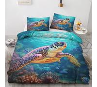 QEODAH Parure de Lit 240 x 260 Tortue - Housse de Couette 2 Personnes Motif Animaux Marins, Ensemble de Literie Imprimée en Microfibre Douce avec Fermeture éclair, 2 taies d'oreiller 65x65 cm