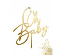 QEQSHQO Cake Topper "Oh Baby" Doré, 1 Pièce Décoration de Gâteau pour Baby Shower, Fête Prénatale et Gender Reveal, Accessoire Élégant et Brillant pour Gâteau de Couches