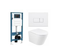 QeramiQ Dely Ensemble de toilette - réservoir encastré Qeramiq Flush - abattant 35mm - plaque de commande blanche brillante en plastique - boutons rectangulaires - blanc mat SW1026254/SW1448813/SW1000