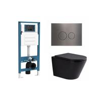 QeramiQ Dely Ensemble de toilette - réservoir encastré Qeramiq Flush - abattant 35mm - plaque de commande métal gunmetal - boutons ronds - noir mat SW1026253/SW1448813/SW1000769/SW706198