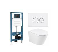 QeramiQ Dely Ensemble de toilette - réservoir encastré Qeramiq Flush - abattant 35mm - plaque de commande blanche brillante en plastique - boutons ronds - blanc mat SW1026254/SW1448813/SW1000767/SW706
