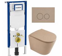 QeramiQ Dely Ensemble WC - 36.3x51.7cm - à fond creux - sans bride - réservoir encastré Geberit UP720 - abattant WC à fermeture amortie - plaque de commande taupe - boutons ronds - beige mat SW1000764