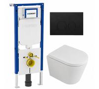 QeramiQ Dely Ensemble WC - 36.3x51.7cm - chasse profonde - sans bride - réservoir encastré Geberit UP720 - abattant WC à fermeture amortie - 35mm - plaque de commande en plastique noir mat - boutons r