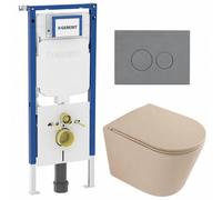 QeramiQ Dely Ensemble WC - 36.3x51.7cm - chasse profonde - sans bride - réservoir encastré Geberit UP720 - abattant WC à fermeture amortie - plaque de commande gris clair - boutons ronds - beige mat (