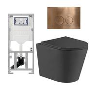 QeramiQ Dely Ensemble WC - 36.3x51.7cm - chasse profonde - sans rebord - réservoir encastré Geberit UP320 - avec châssis Burda - abattant WC softclose - plaque de commande en cuivre - boutons ronds -