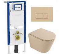 QeramiQ Dely Ensemble WC - 36,3x51,7cm - cuvette à fond creux - sans bride - réservoir encastré Geberit UP720 - abattant WC à fermeture amortie - plaque de commande beige - boutons rectangulaires - be