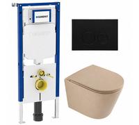 QeramiQ Dely Ensemble WC - 36.3x51.7cm - cuvette à fond creux - sans bride - réservoir encastré Geberit UP720 - abattant WC softclose - plaque de commande noire mate en plastique - boutons ronds - bei