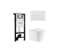 QeramiQ Dely Ensemble WC - 36.3x51.7cm - cuvette profonde - rimless - Geberit UP320 réservoir encastré plieger - abattant WC à fermeture douce - plaque de commande blanche mate - boutons rectangulaire