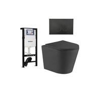 QeramiQ Dely Ensemble WC - 36.3x51.7cm - cuvette profonde - rimless - Réservoir encastré avec mécanisme de chasse Geberit UP320 - abattant WC à fermeture douce - plaque de commande noire mate - bouton