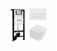 QeramiQ Dely Ensemble WC - 36.3x51.7cm - cuvette profonde - rimless - Réservoir encastré avec mécanisme de chasse Geberit UP320 - Abattant WC softclose 35 mm - Plaque de commande blanche mate - Bouton